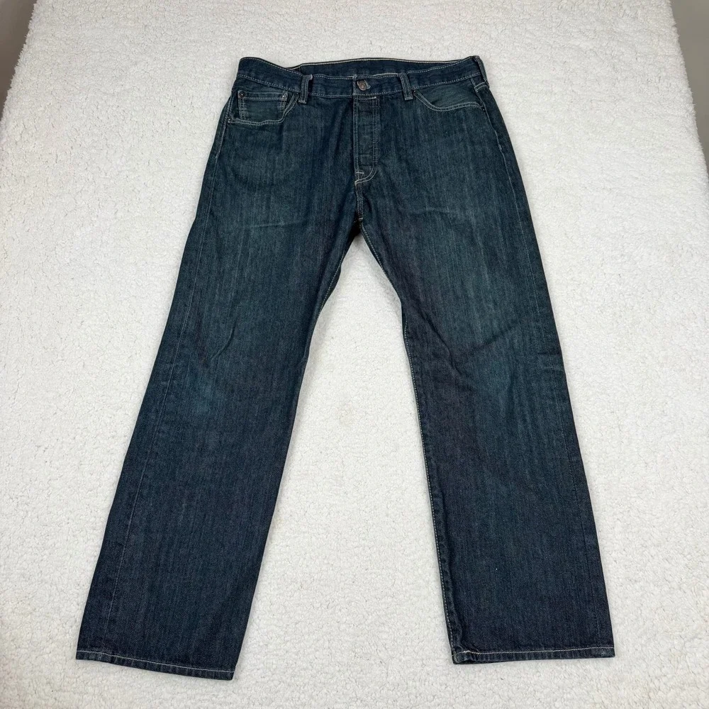 Levis 501 36x28 Original Fit Dark Wash Straight Leg Button Fly Jeans